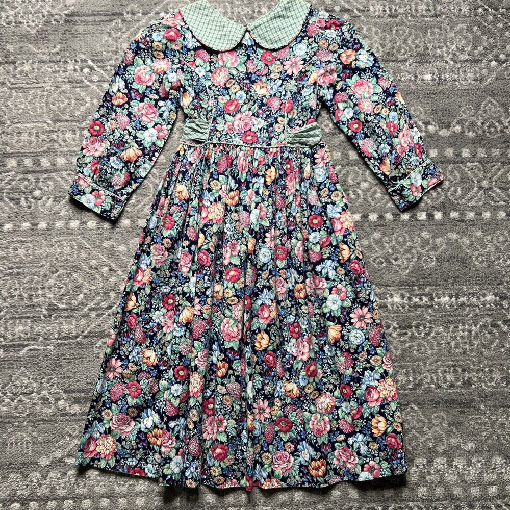 Rare Editions Girls Vintage Floral Prairie Dress Sz 10 Peter Pan Collar Union